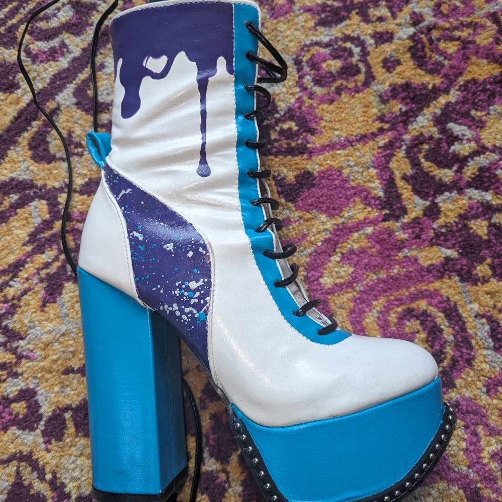Hand painted splatter platform boots